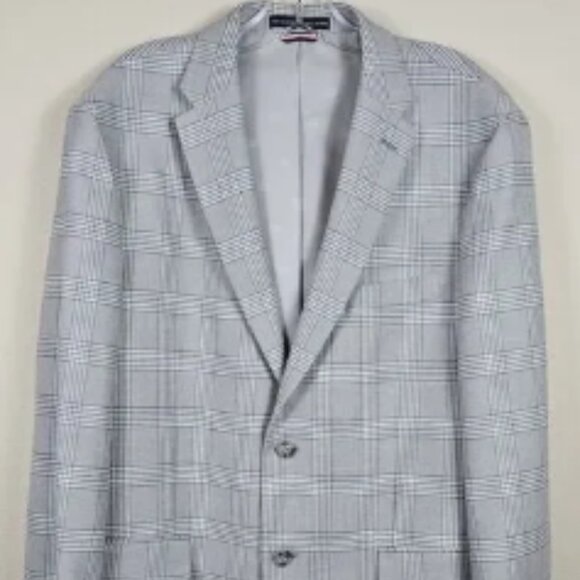 Tommy Hilfiger Mens Blazer 42R Gray Plaid Modern Sport Coat Suit Jacket Stretch - Picture 1 of 13